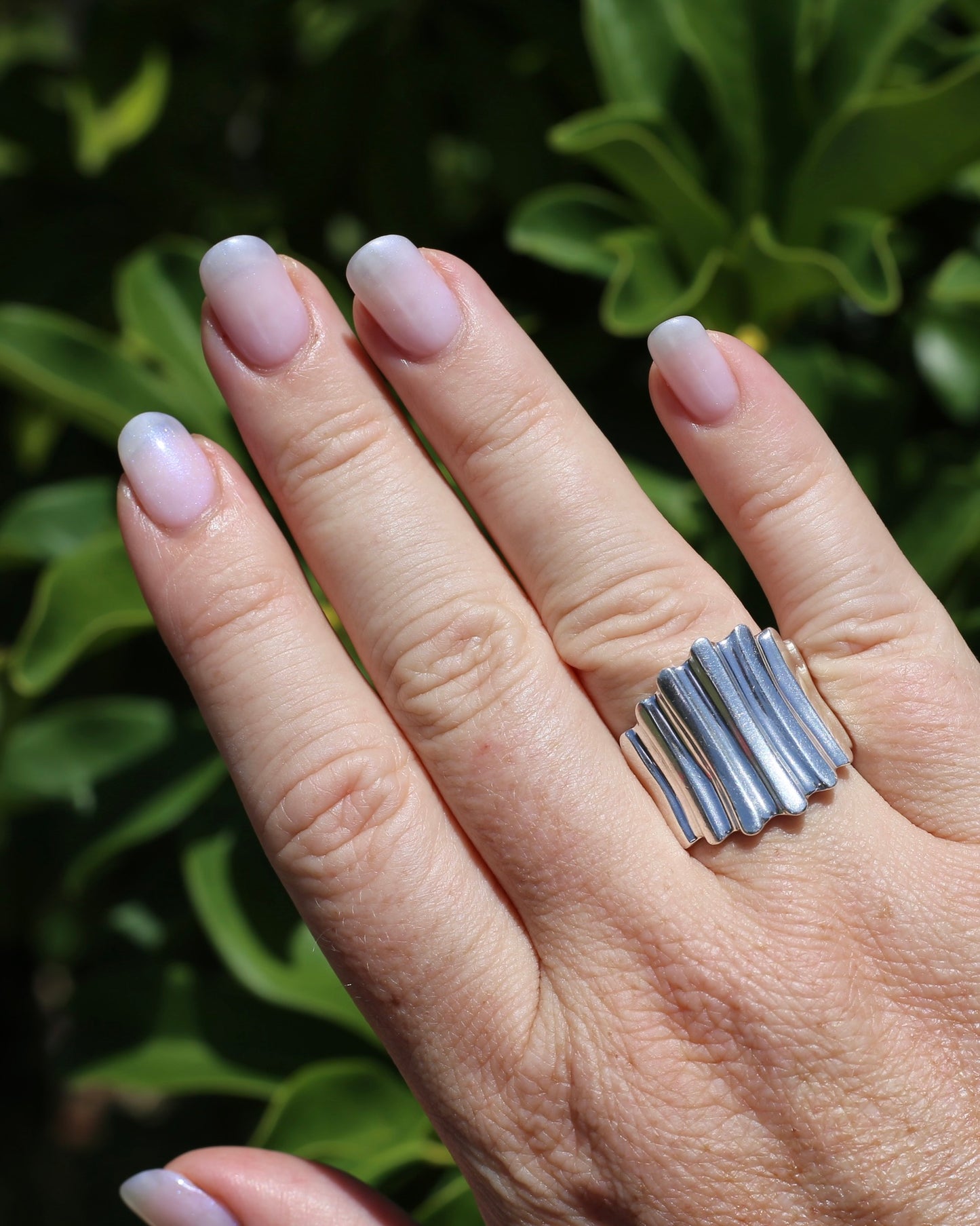 Architectural Corrugated Silver Ring, Sterling Silver, size R or 8.5, 9.42g