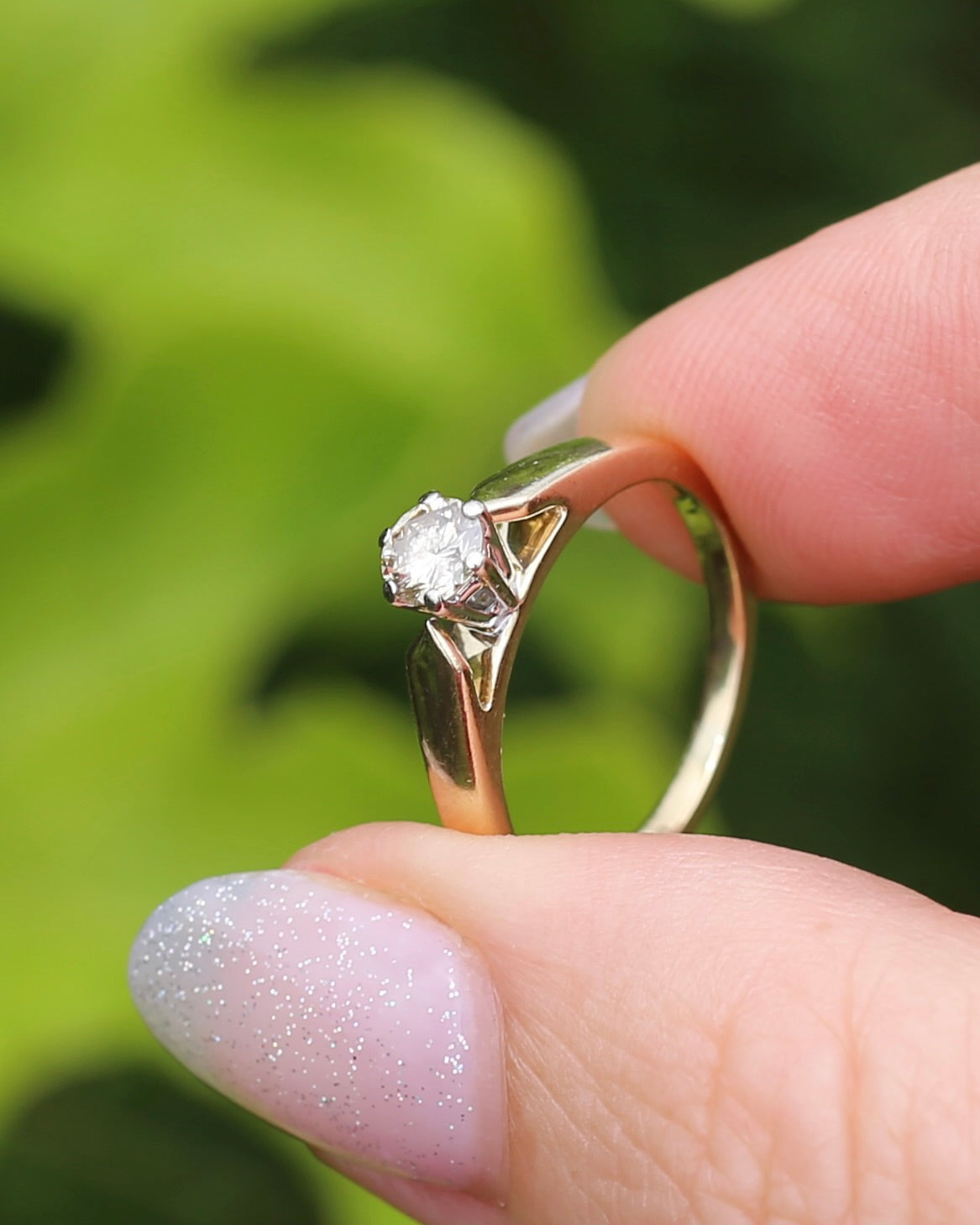 0.35ct Natural Champagne Diamond Solitaire, 9ct Yellow Gold (with white gold setting), size L or 5.75, 2.72g