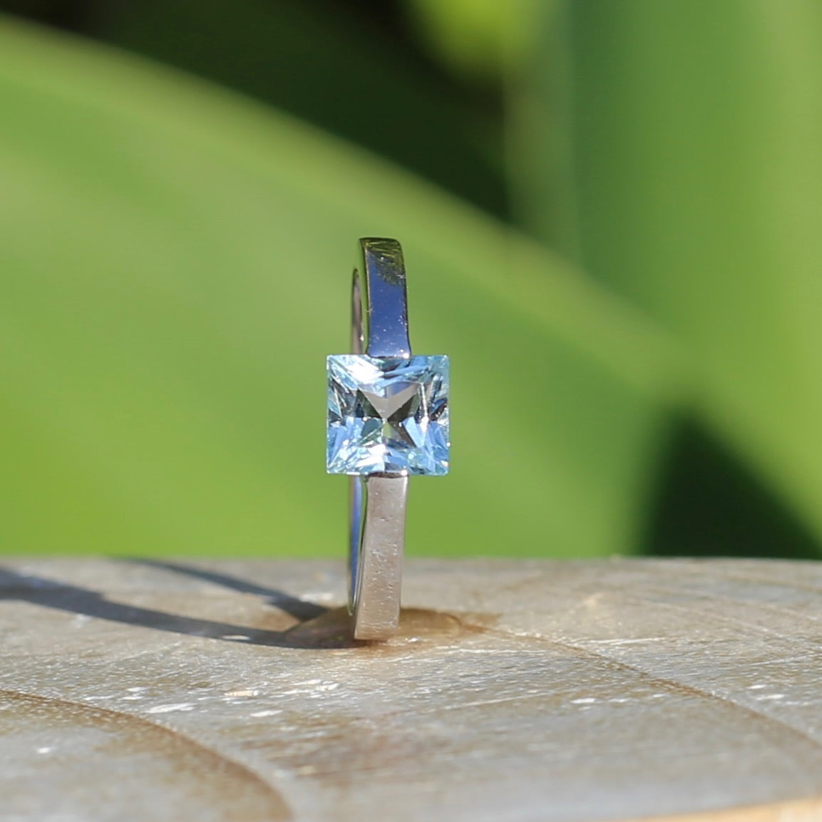 Italian Princess Cut Topaz in 14ct White Gold, size 7.25 or just bigger than O