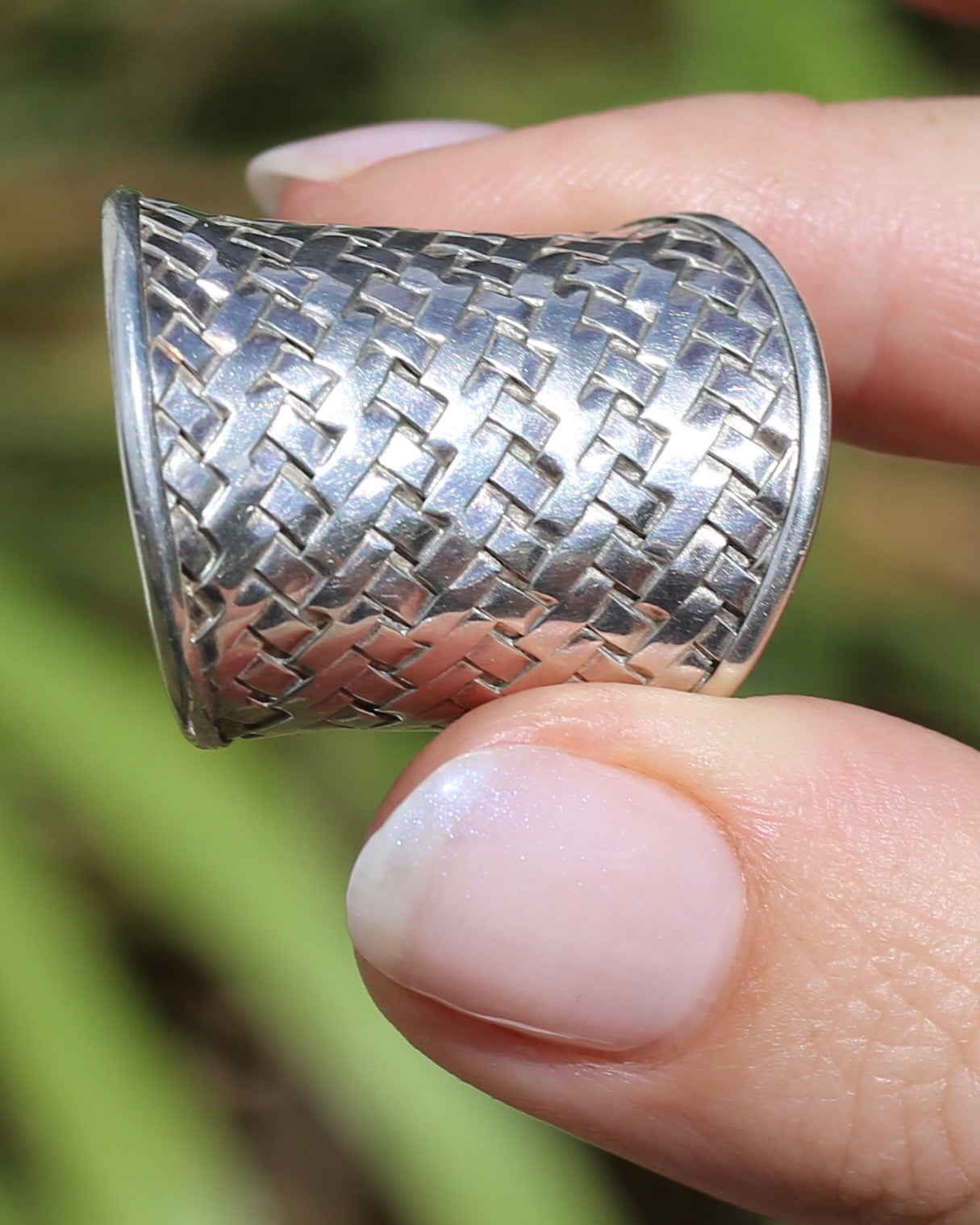 Woven Silver Cuff Ring, Sterling Silver, currently fits like a size P1/2 or Q - but easily sizeable, 8.2g