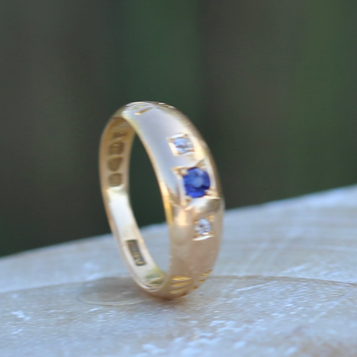 1896 Old Cut Sapphire and Diamond Gypsy Set Ring, 18ct Yellow Gold, size N or 6.75