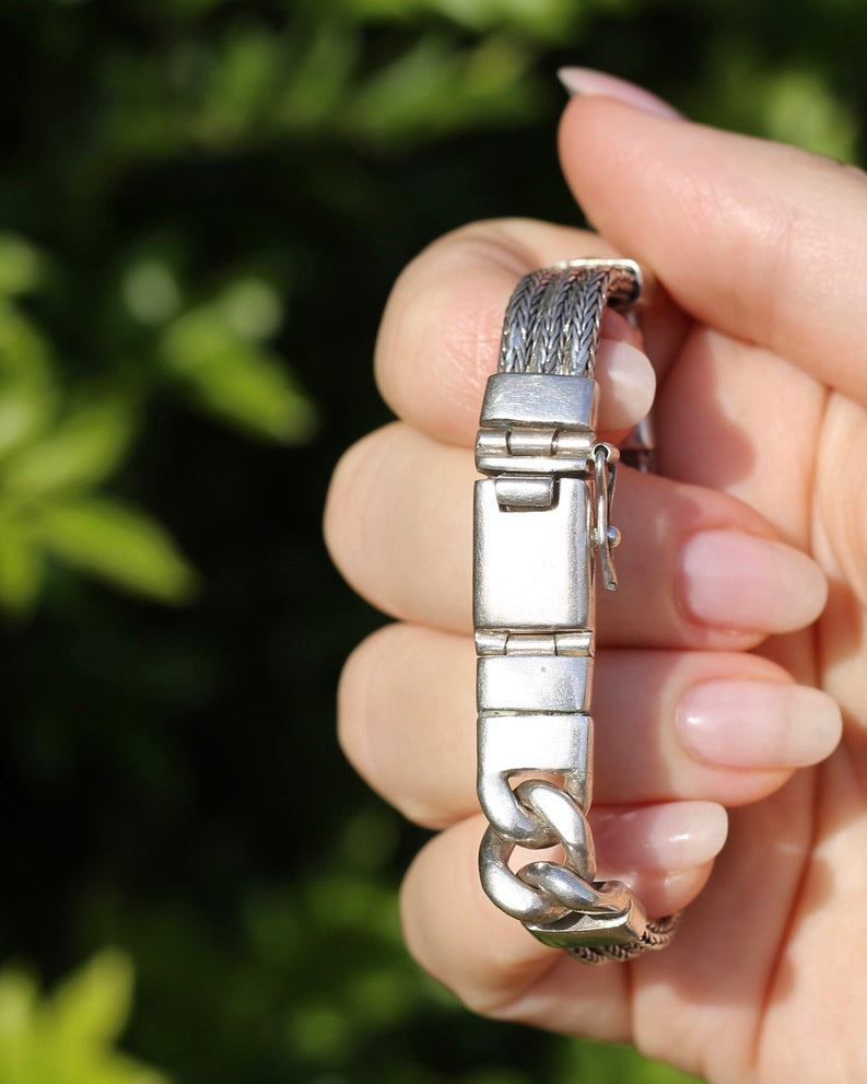 Chunky Foxtail and Curb Bracelet, Sterling Silver, 17.5cm or just under 7 inches, 40.7g