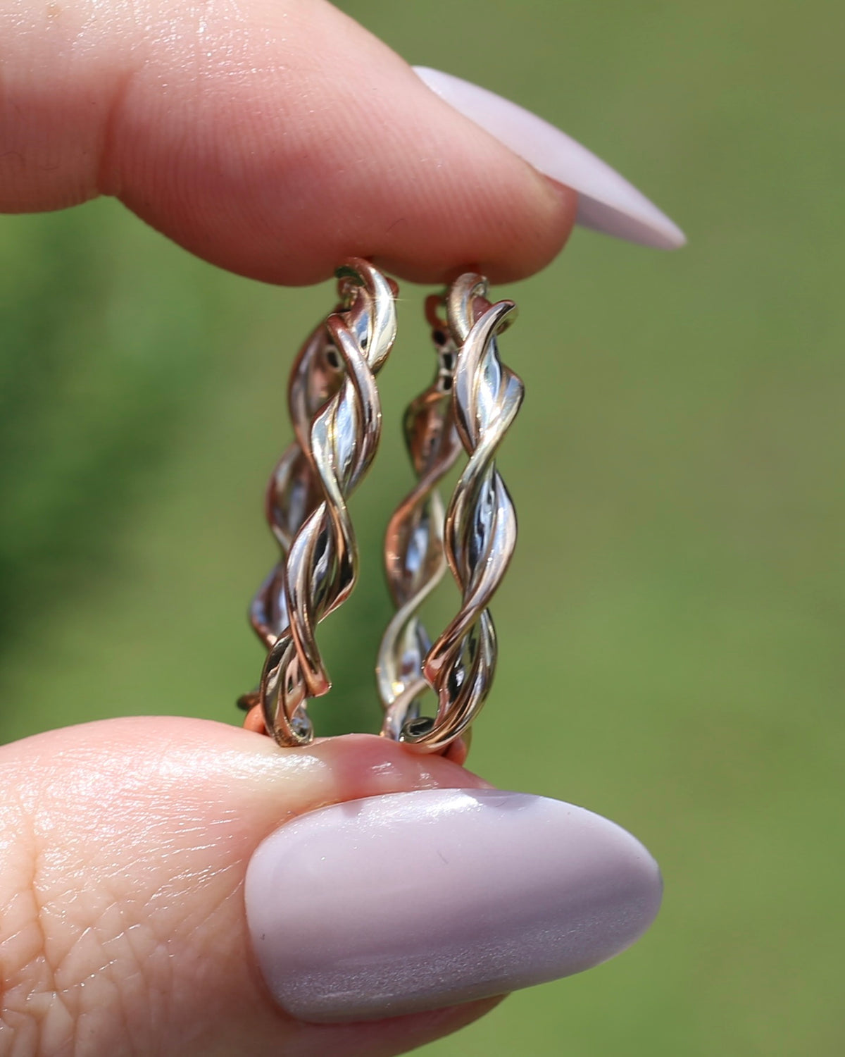 Tri-Colour Gold Twisted Hoop Earrings, 9ct Rose, Yellow and White Gold, 27.75mm, 2.73g