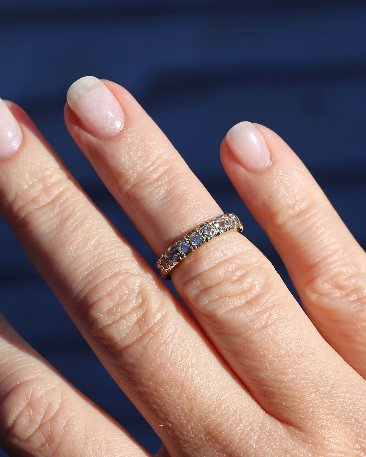 Vintage 1950s Style White Spinel Eternity Ring, 9ct Yellow Gold, size J or 4.75