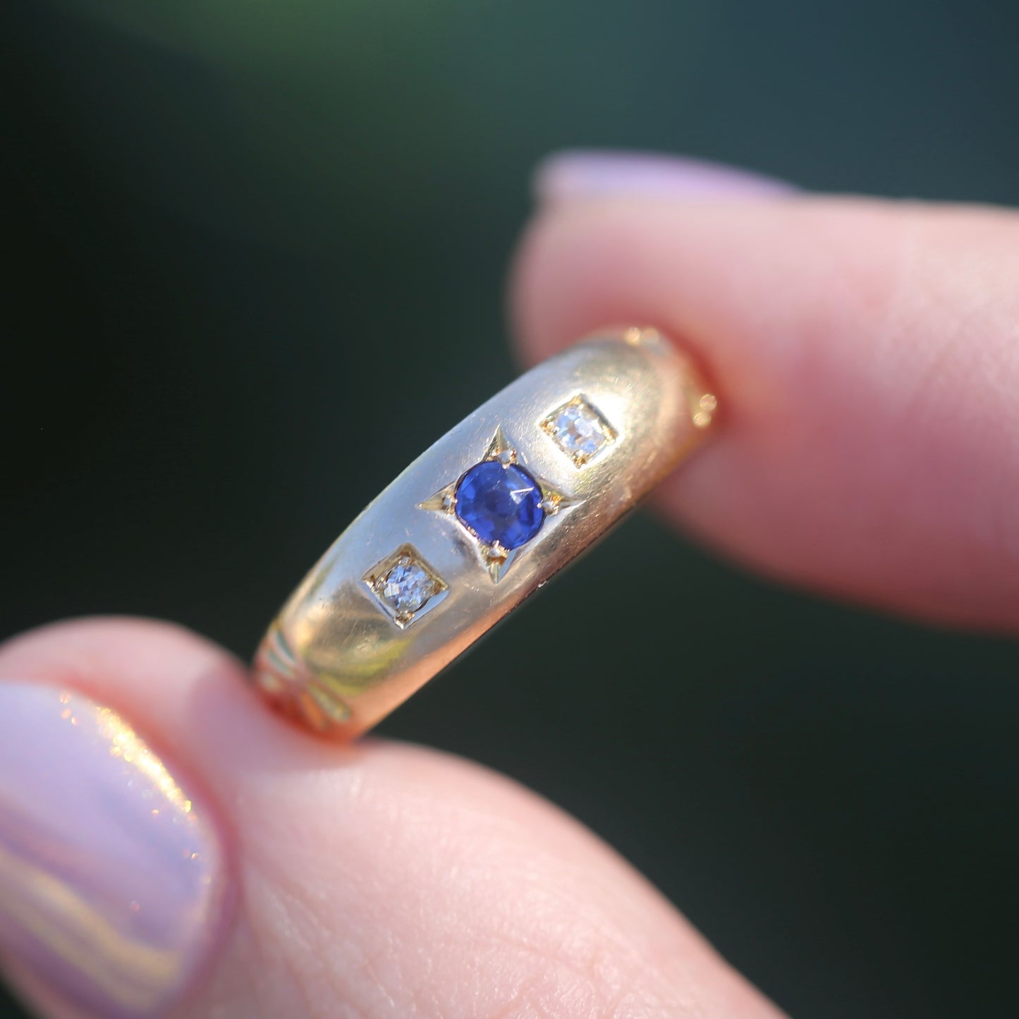 1896 Old Cut Sapphire and Diamond Gypsy Set Ring, 18ct Yellow Gold, size N or 6.75