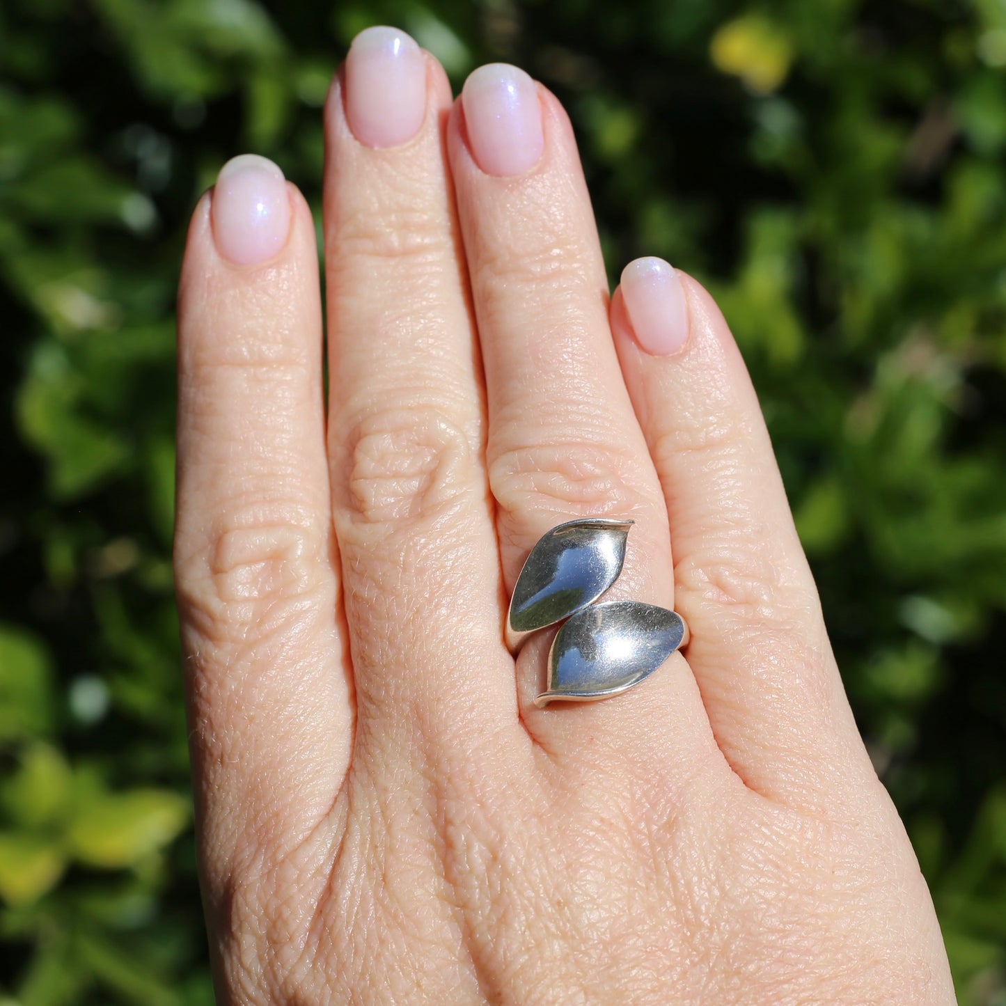 Two leaf Silver Ring, Sterling Silver, sizeable