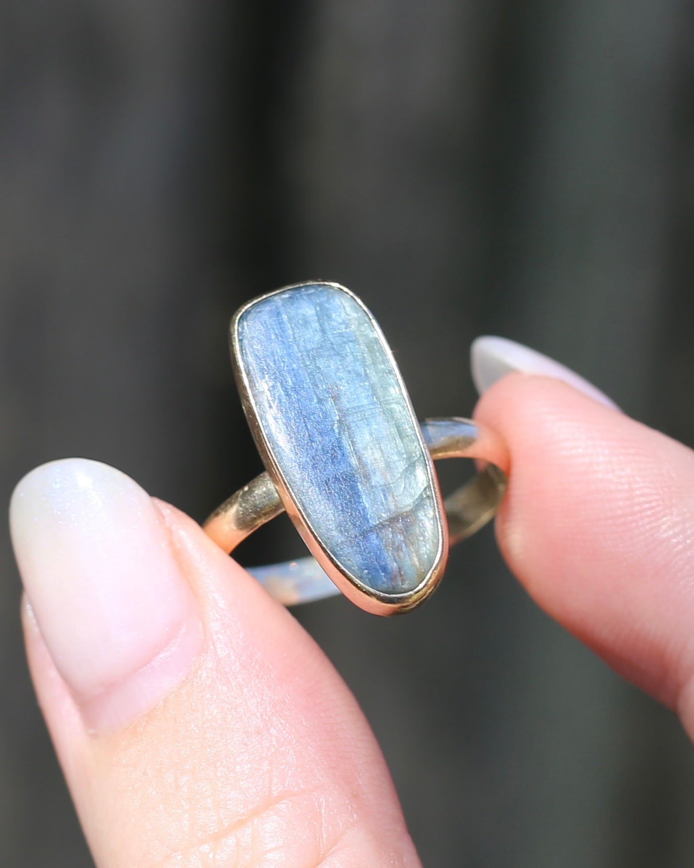 Rustic Freeform Labradorite Cabochon in Bezel Setting, 9ct Yellow Gold, size X1/2 or 11.75