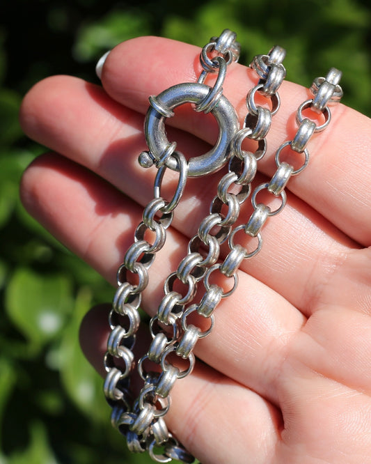 Vintage Fancy Belcher Silver Chain with large Bolt Clasp 45.5g 57cm