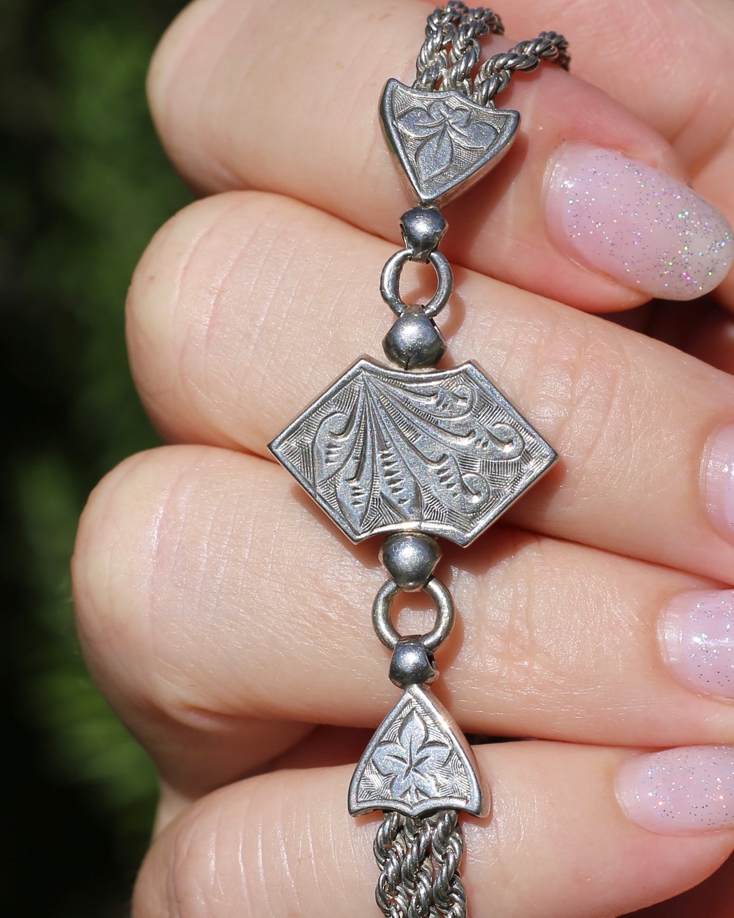 Amazing 1884 Silver Albertina with T-bar and Tassel, 19.5cm or just over 7.5 inches to jump ring, 20.4g