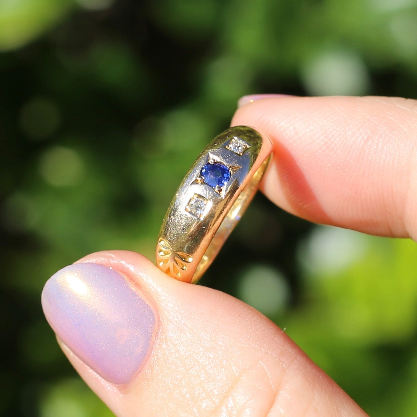 1896 Old Cut Sapphire and Diamond Gypsy Set Ring, 18ct Yellow Gold, size N or 6.75