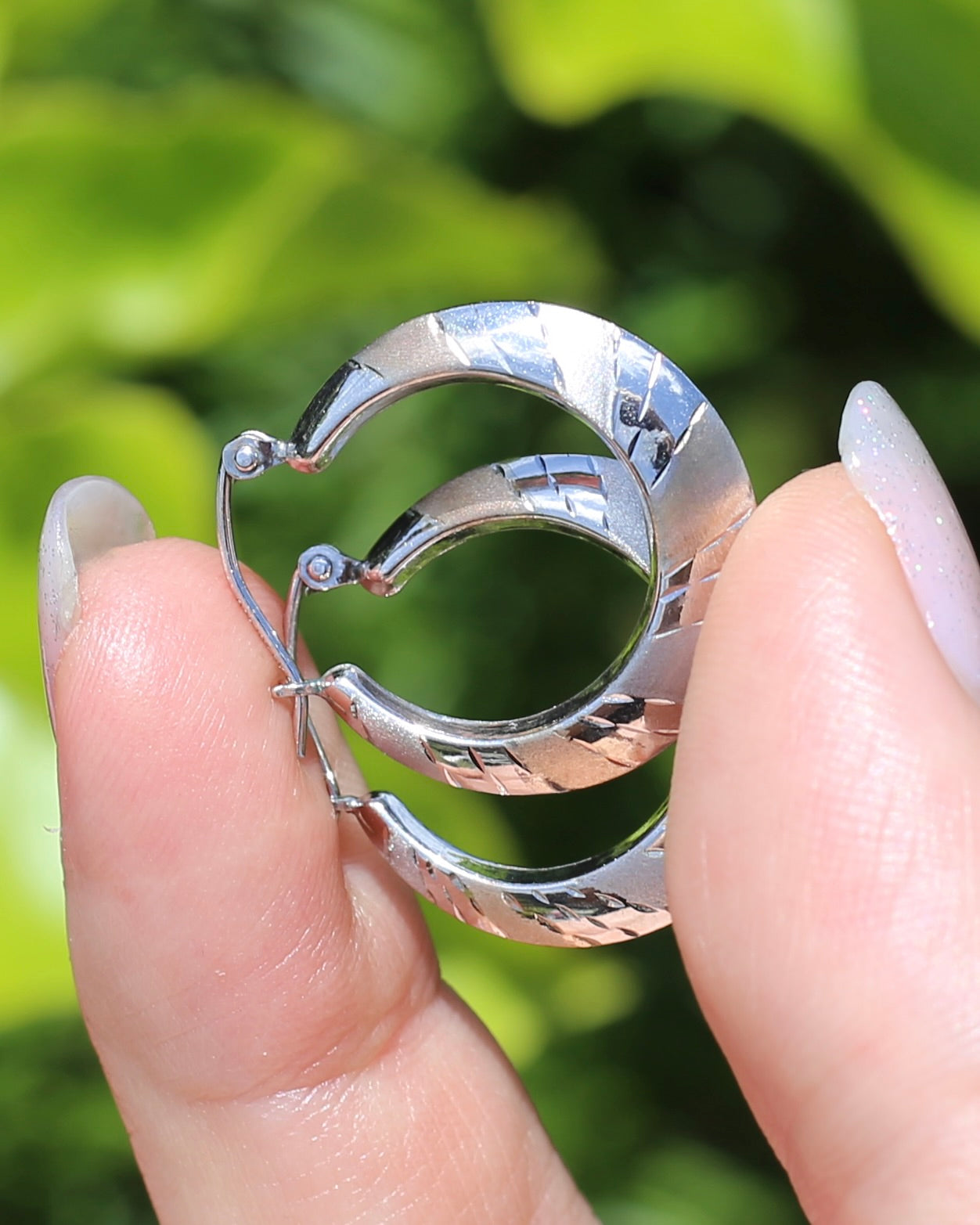 Silver and 10% Gold Hoops, Sterling Silver, Rose and White Gold, 22mm, 1.69g