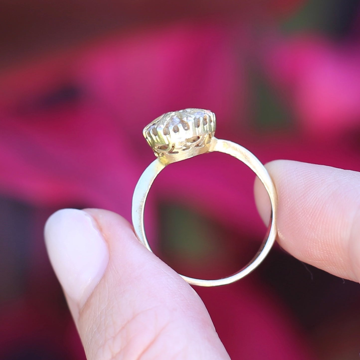 Rustic Handmade Likely Victorian Rose and Table Cut Diamond & Quartz Ring, approx 12ct Yellow Gold, size T or 9.5