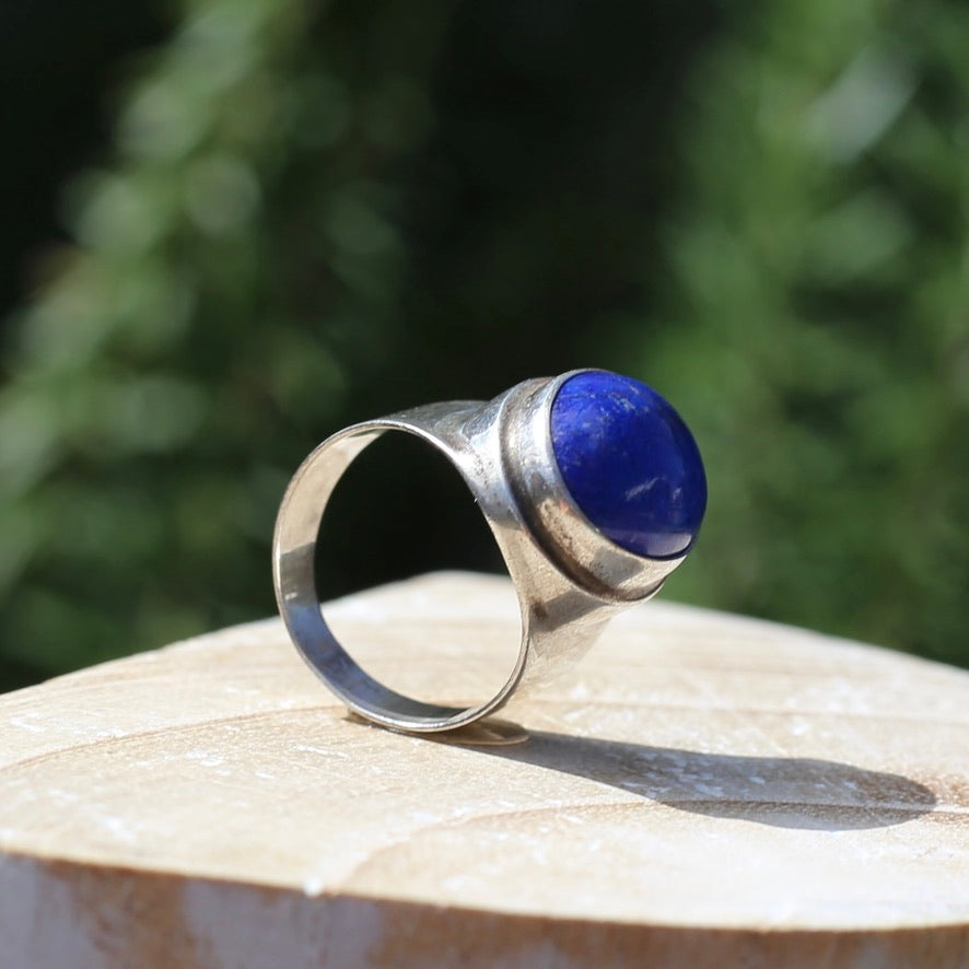 Large Lapis Cabochon in Silver Bezel Setting, size P1/2 or just under 8