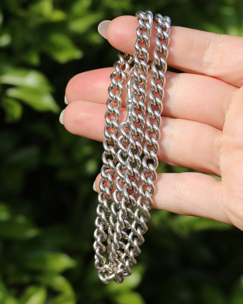 Vintage Silver Albert Chain, Likely American Made,  Swivel Albert Clasp, Sterling Silver, 50cm on 19.75 inches, 61.5g
