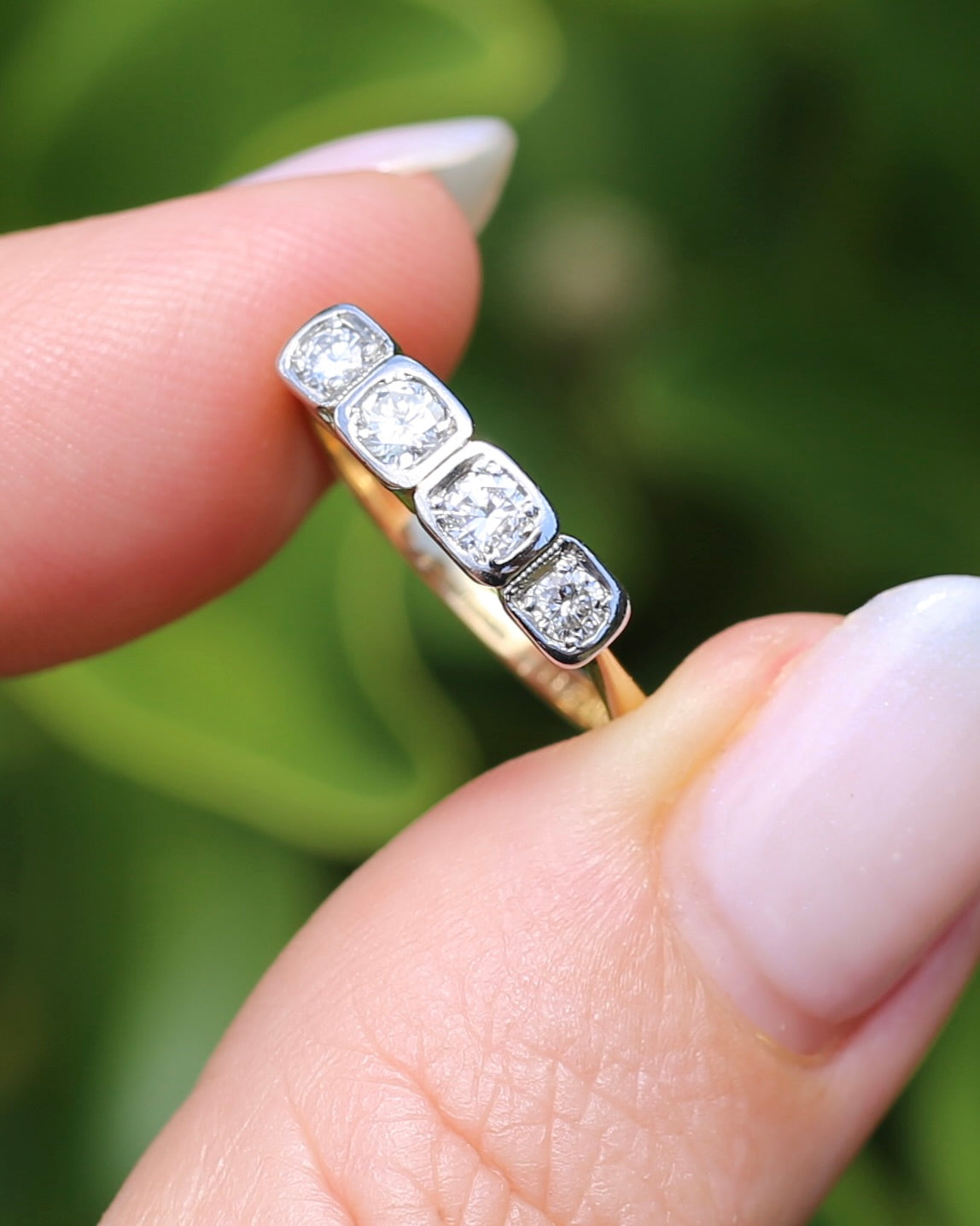 Circa 1930s Four Stone "Quadrillo" Diamond Ring, 18ct Yellow Gold and Paladium, size just over K1/2 or just over 5.5, 3.04g, with valuation