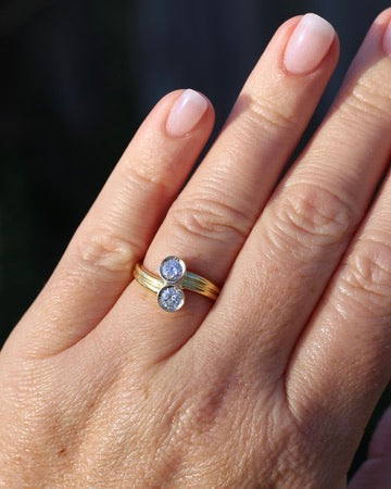 Vintage Toi Et Moi Two Stone Natural Diamond Ring, 18ct Yellow and White Gold Ring, size P1/2 or just over 7.75, 4.42g, with valuation