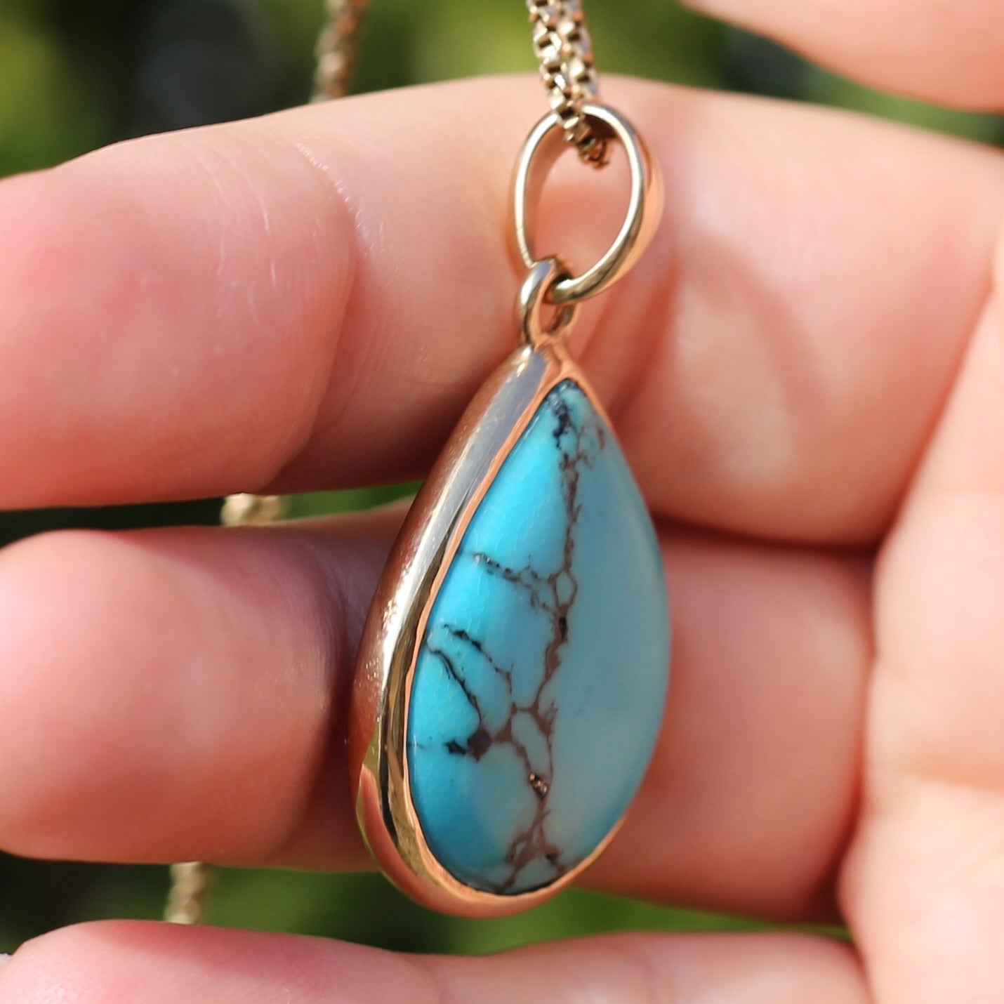 Natural Pear Turquoise Pendant in 9ct Yellow Gold, 6.69g