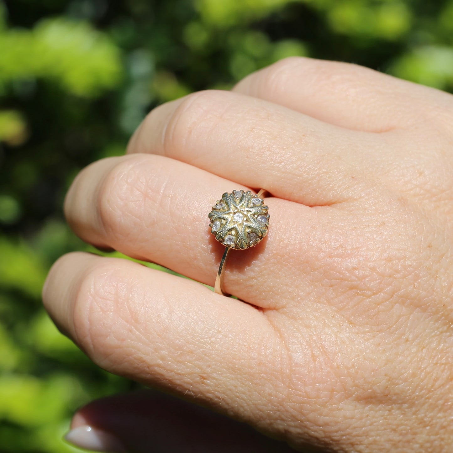 Rustic Handmade Likely Victorian Rose and Table Cut Diamond & Quartz Ring, approx 12ct Yellow Gold, size T or 9.5