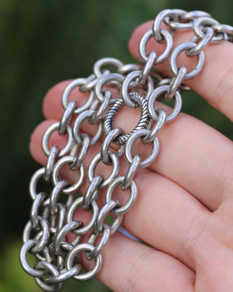 Vintage Chunky Oval Cable Chain with Textured Clasp, Sterling Silver, 42cm or 16.5inches, 50.7g