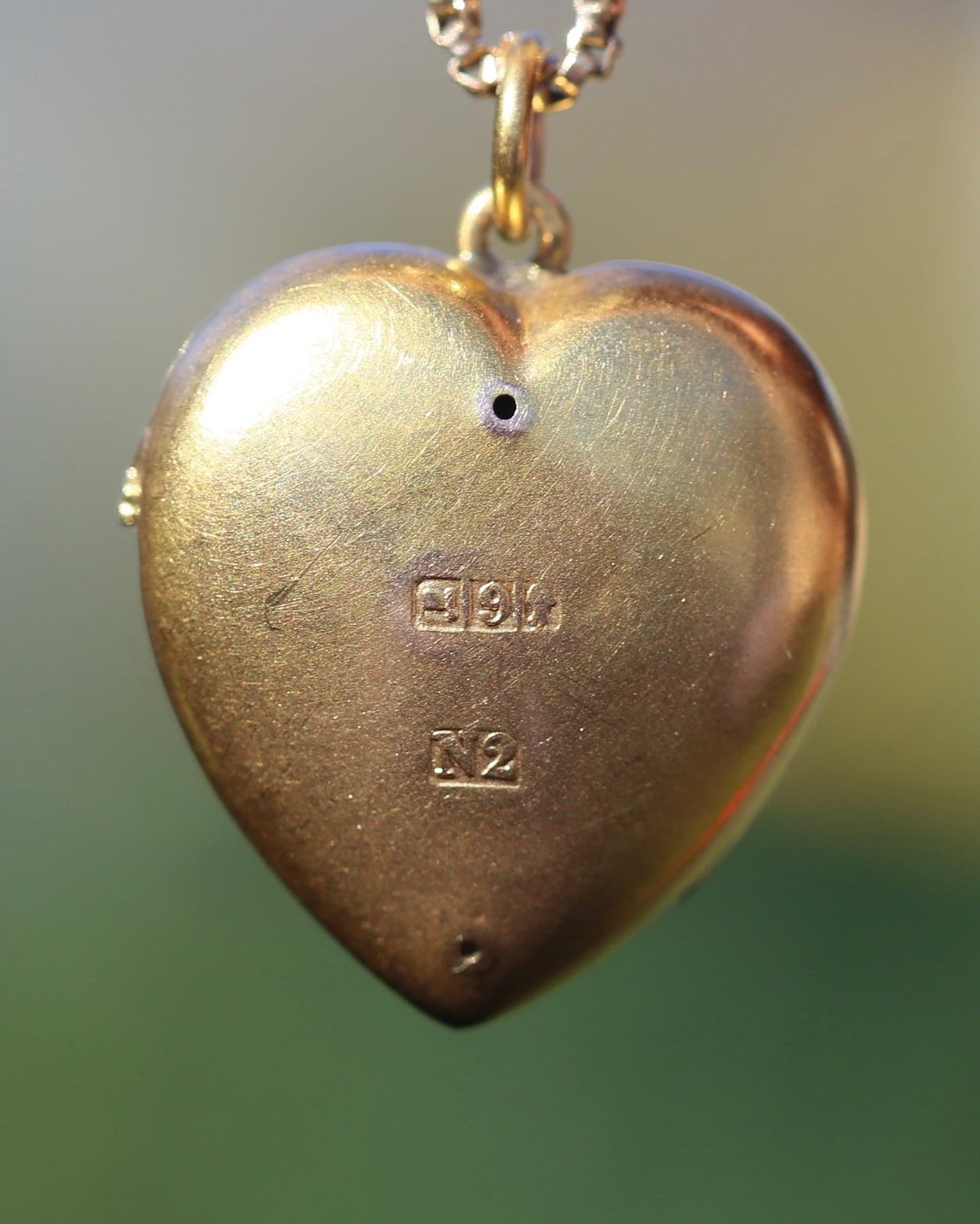 Early Australian Aronson & Co Puffy Heart set Pendant with Pearl and Green Gems, 9ct Yellow Gold, 2.59g