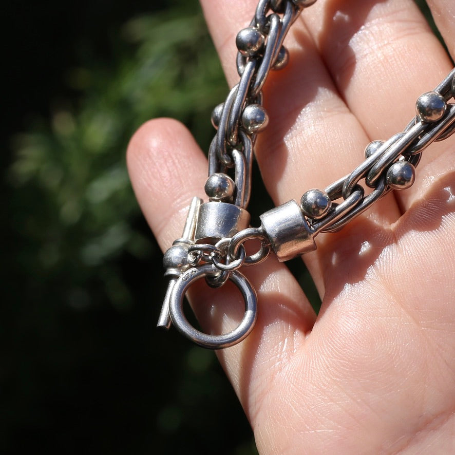 Chunky Silver Bracelet with Overlapping Loops and Dot Ball Detail, 45.3g