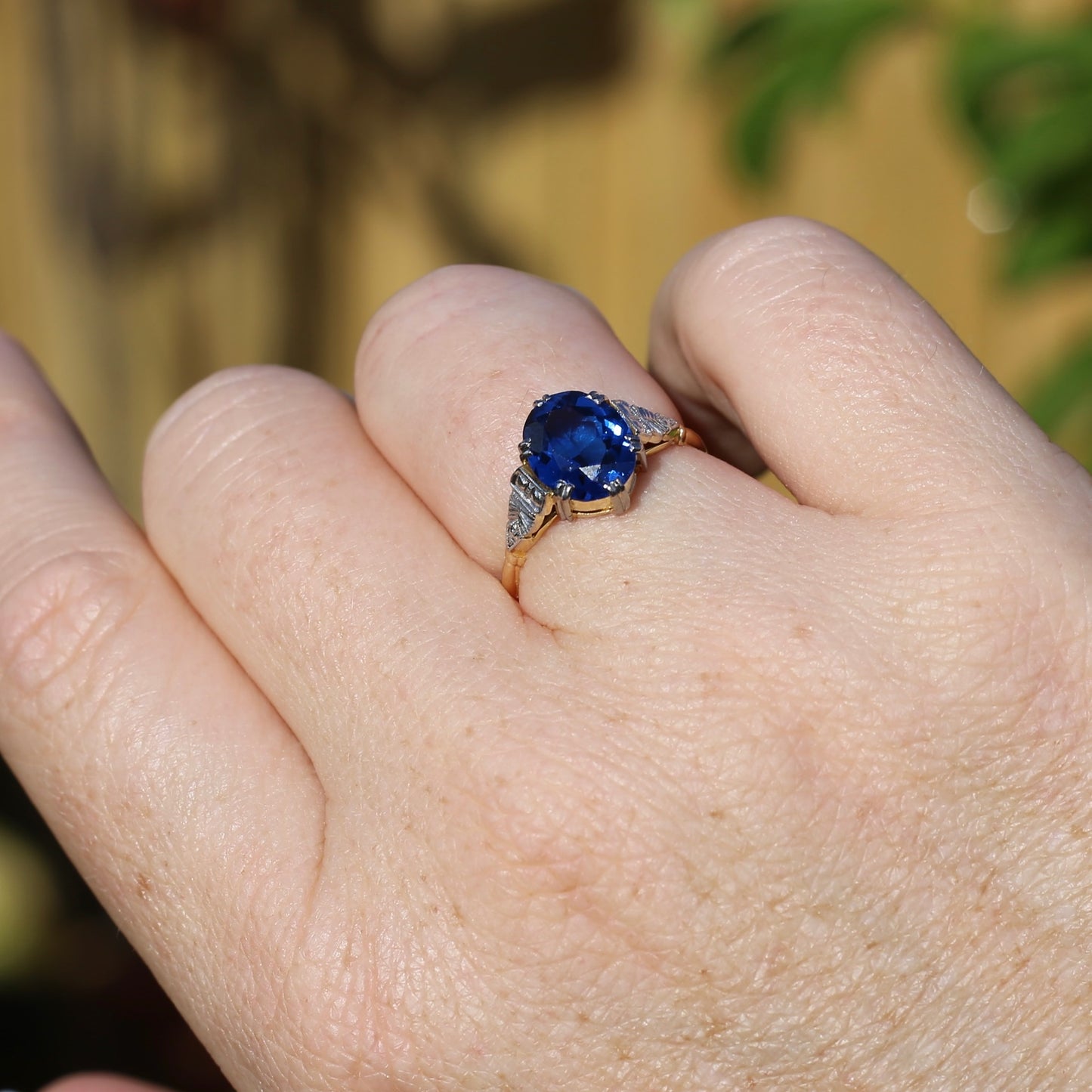 Early Australian Wendts Blue Spinel Ring, 18ct Gold & Platinum, size N or just smaller than 6.75