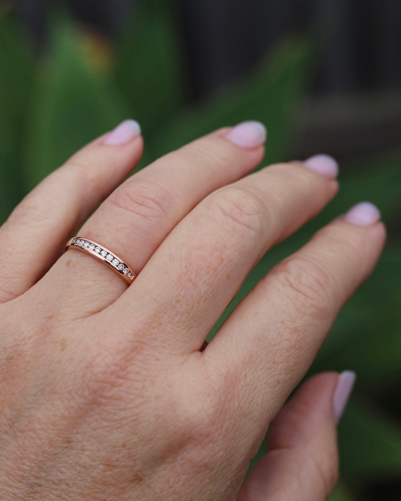 0.3ct Channel Set Natural Diamond Band, 9ct Rose Gold, size 7.25 or just over O, 1.6g
