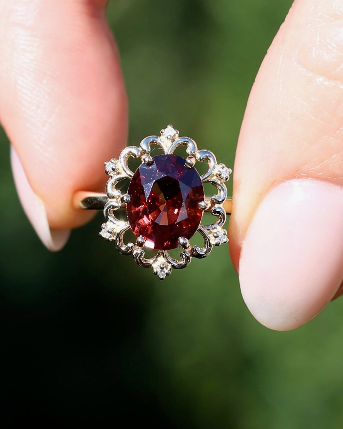 Vintage 3.48ct Natural Zircon and Diamond Ring, 9ct Yellow Gold , size O or 7.25 with valuation