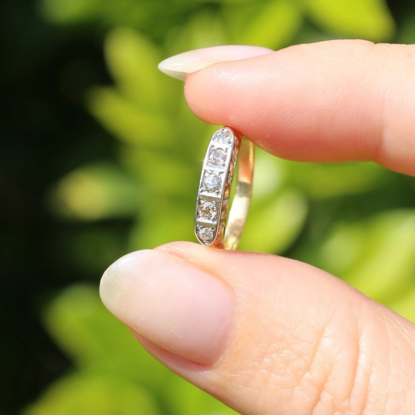 1930s Old Cut 5 Stone Diamond Ring, Platinum and 18ct Yellow Gold, size L or 5.75