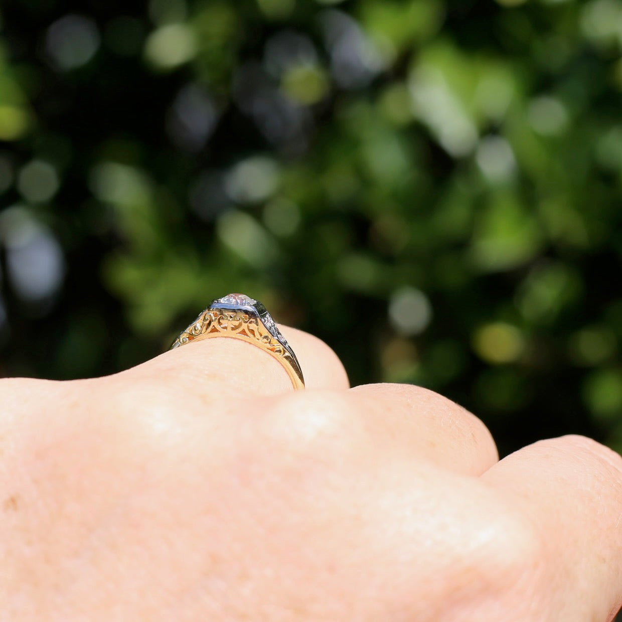 Antique Circa 1915 Old European Cut Solitaire, 18ct White and Yellow Gold, size M1/2 or 6.5