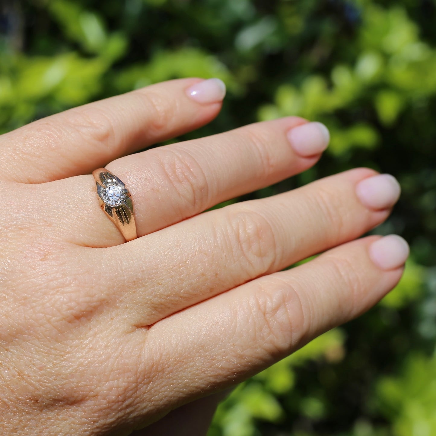 Hand Cut White Sapphire in 15ct Old Gold Ring, size N1/2 or just under 7