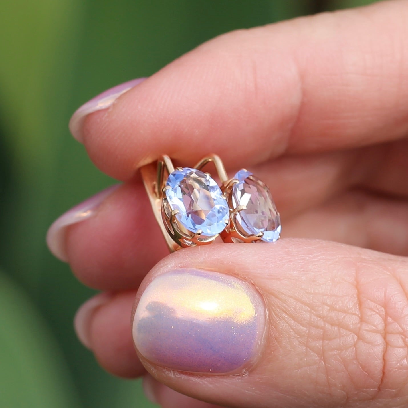 Vintage Russian Pale Lilac Blue Spinel Earrings with Lever Backs, 14ct Rosey Gold, 3.03g