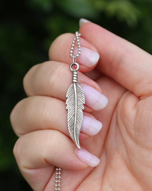 Vintage Feather Pendant, Sterling Silver, 2.4g