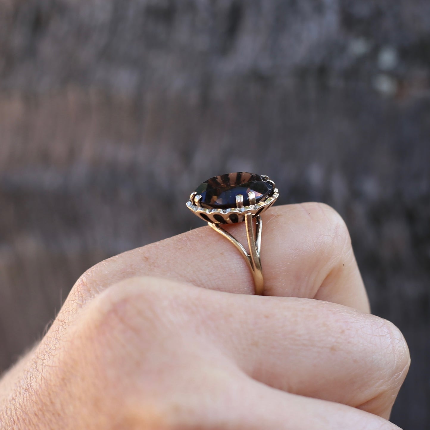 Gorgeous 1973 7.5ct Smoky Quartz Cocktail Ring, size N or 6.75