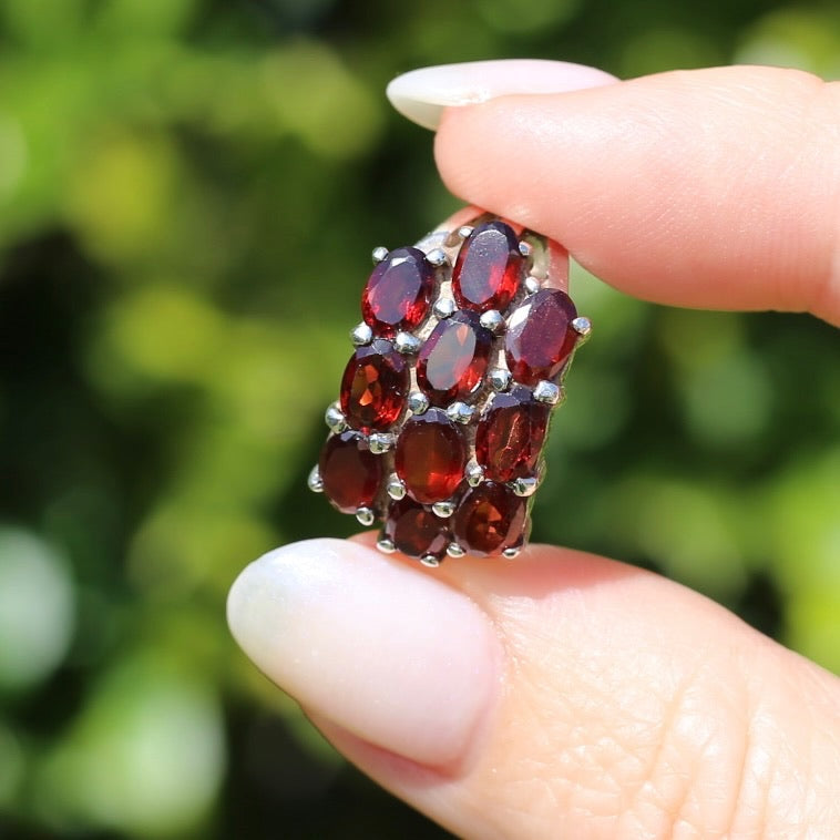 10 x Garnet Multi Stone East West Set Ring, Sterling Silver, size M1/2 or 6.5