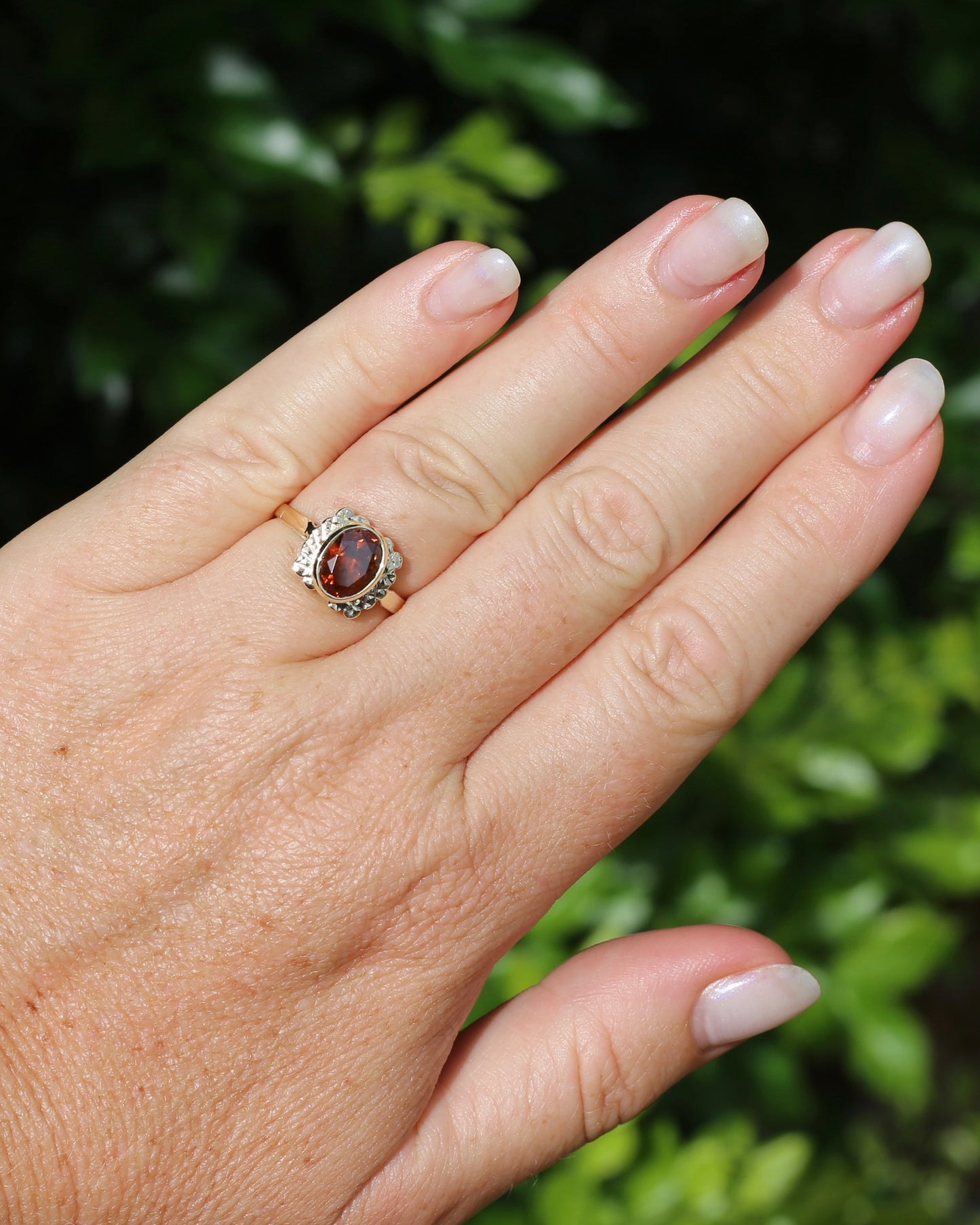 Custom Cut 3.54ct Oval Whiskey Brown Zircon, Bezel Set, 9ct Yellow Gold Birmingham Made 1994 Ring, size P or 7.75