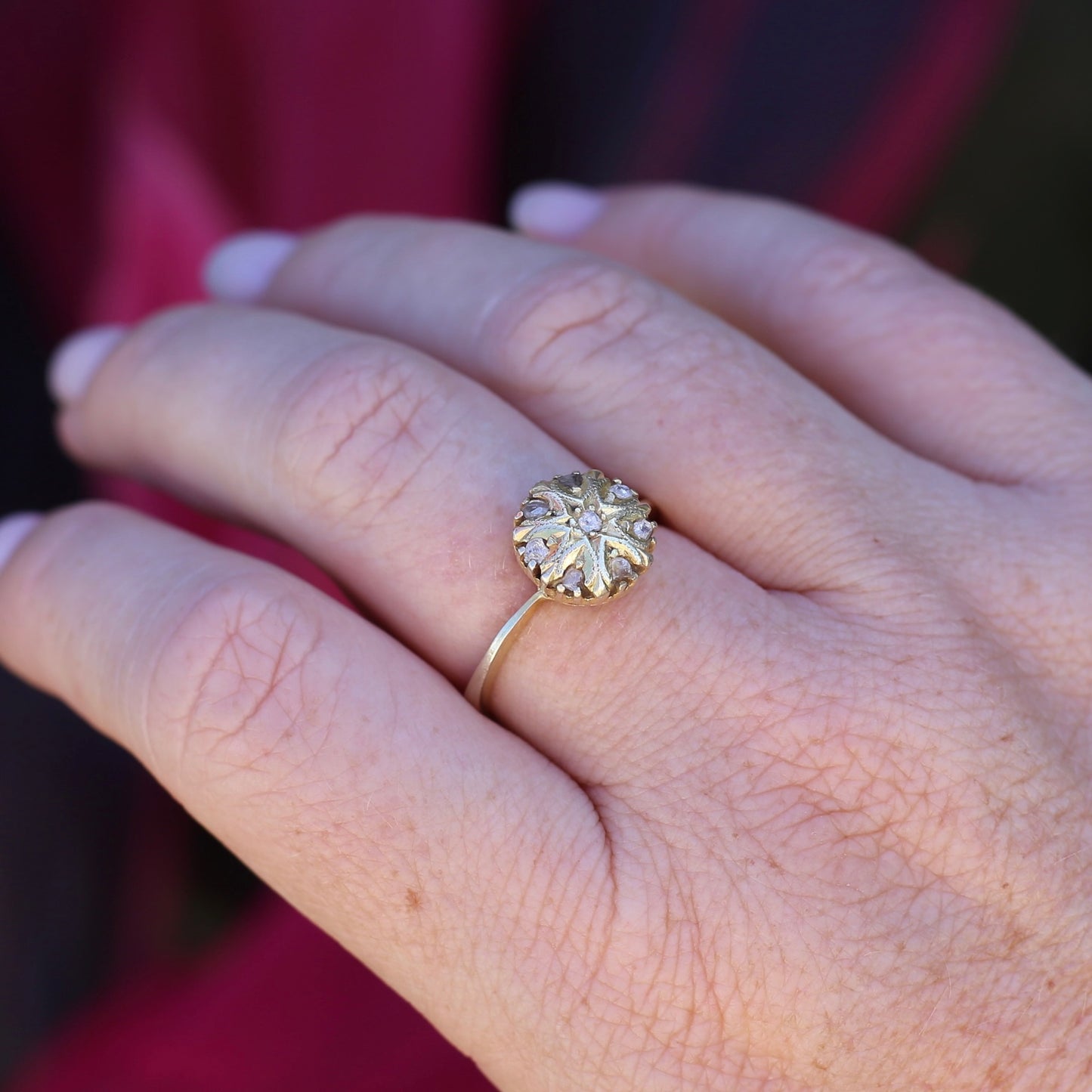 Rustic Handmade Likely Victorian Rose and Table Cut Diamond & Quartz Ring, approx 12ct Yellow Gold, size T or 9.5