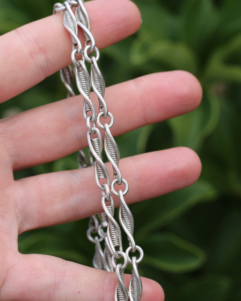 Vintage/ Vintique Fancy Link Single Swivel Albert Clasp Chain, Sterling Silver, 52cm or 20.5 inches, 30.0g