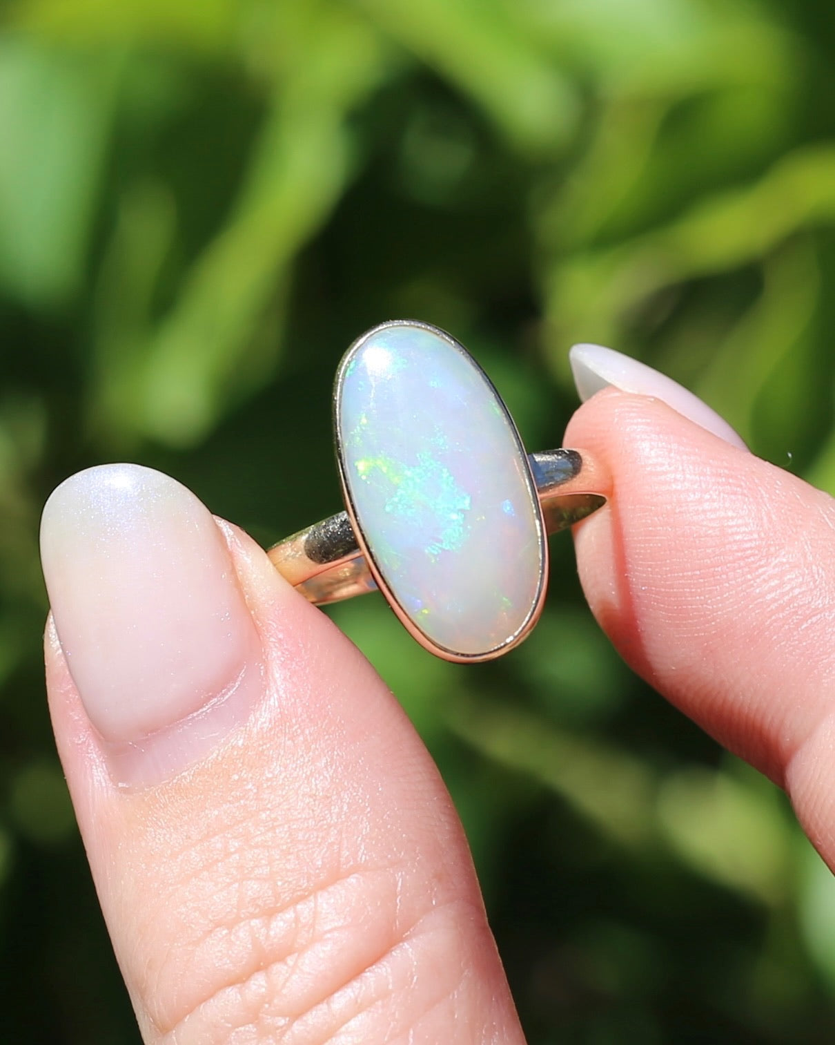 Crystal Opal Cabochon, Low Profile, in Bezel Set 9ct Yellow Gold, size T1/2 or 9.75