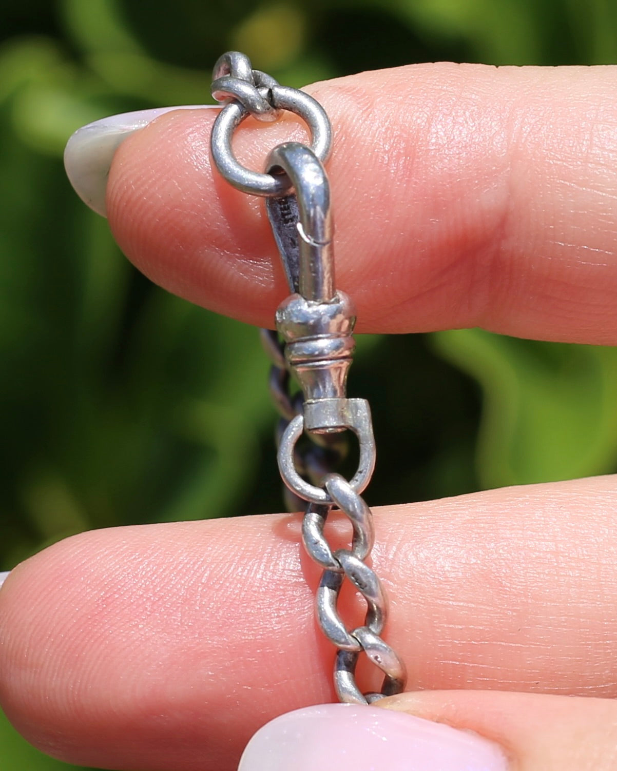 Vintique Uk Made Graduated Curb Sterling Silver Single Watch Chain with Albert Swivel, 34cm or 13.5 inches, 25.9g