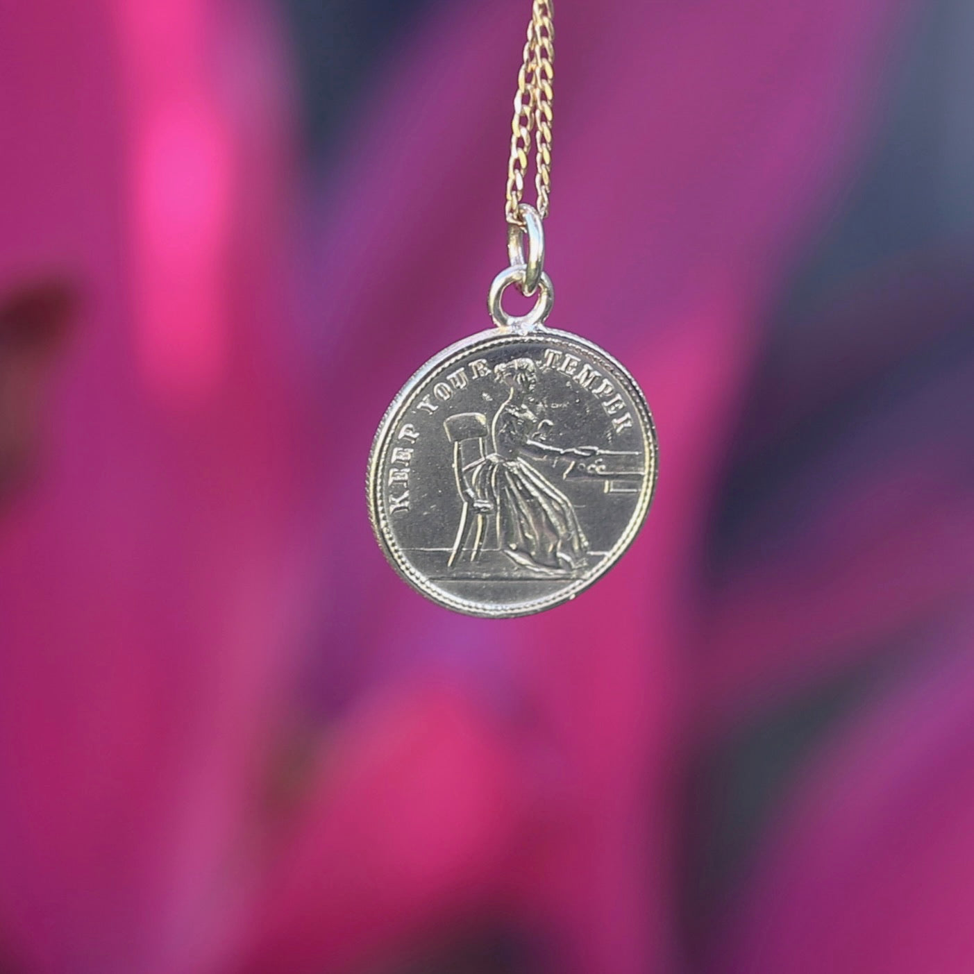 Keep Your Temper Gambling Token Pendant - Queen Victoria Reverse, Silver and 9ct Gold