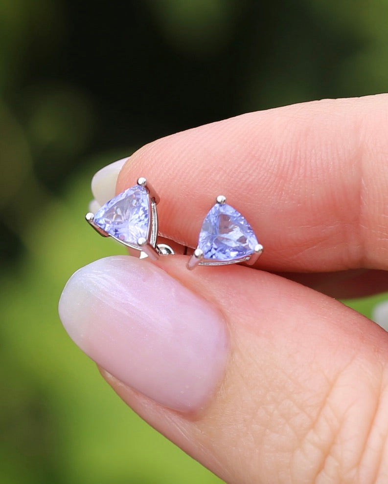 Trillion Cut Tanzanite Earrings, 14ct White Gold, 1.32g