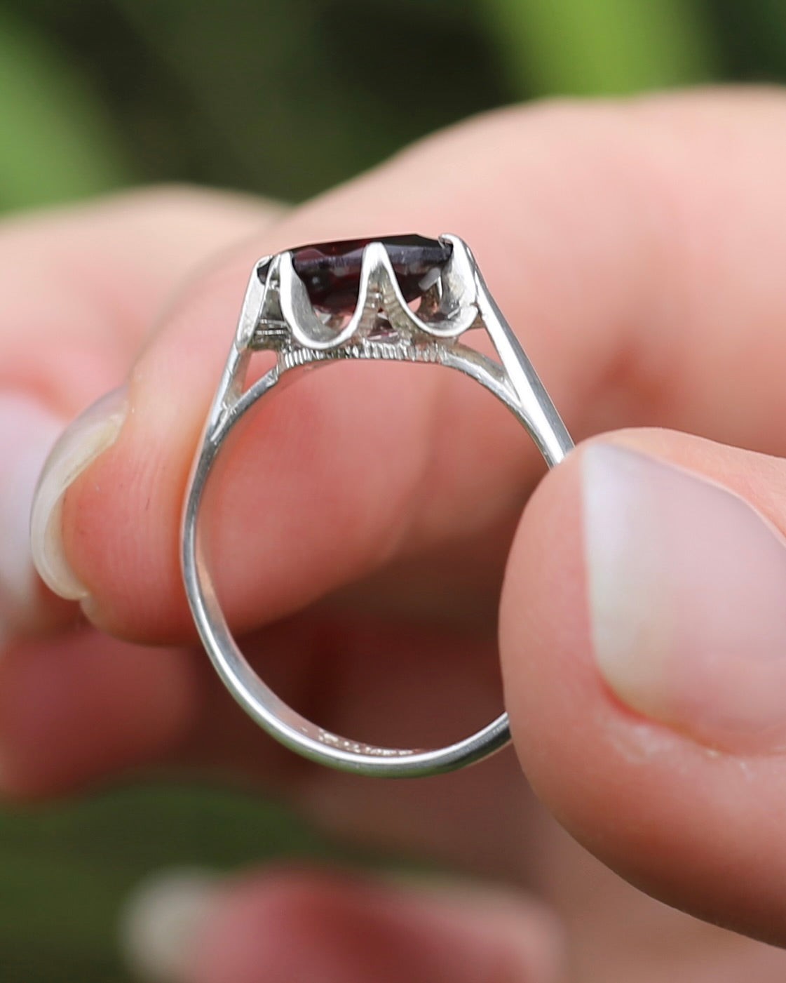 On HOLD Vintique Rhodolite Garnet Belcher Ring, Sterling Silver, size O1/2 or 7.5, 2.44g