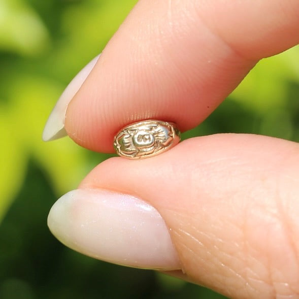 Vintage Likely Australian Made Floral Engraved Gold Beads, 9ct Yellow Gold, 0.5g each