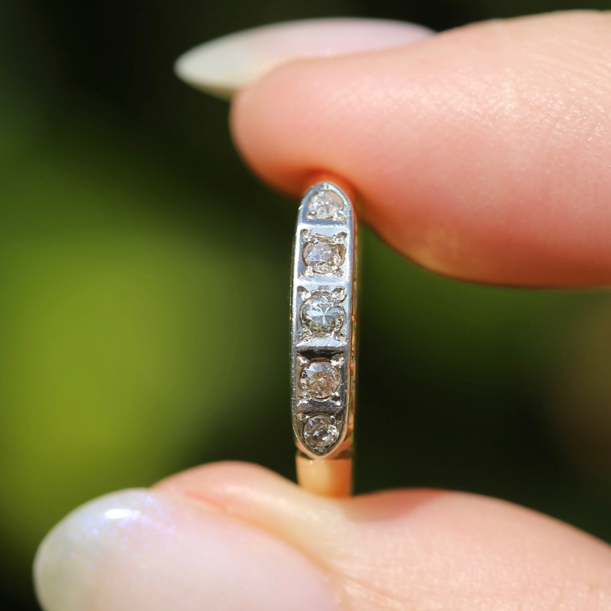 1930s Old Cut 5 Stone Diamond Ring, Platinum and 18ct Yellow Gold, size L or 5.75