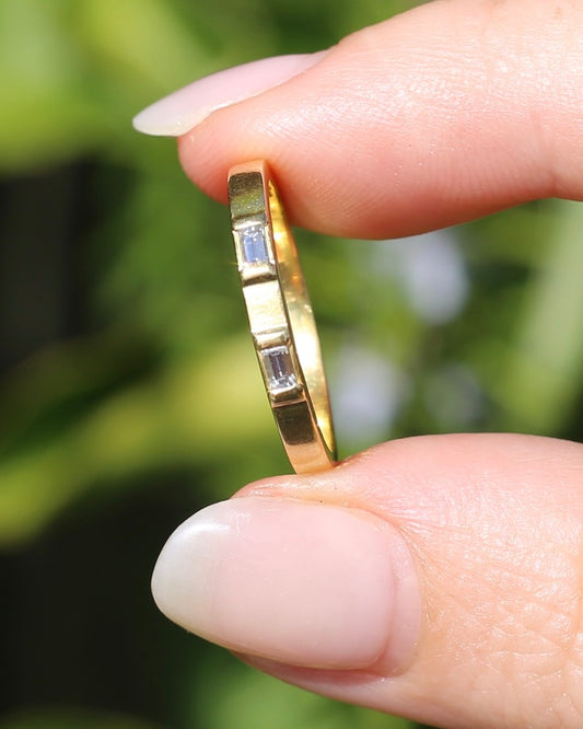 Vintage Double Baguette Diamond in Brushed 18ct Gold Stacker Ring, size Q or 8.25, 3.18g