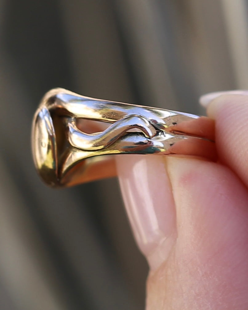 Antique 1907 Birmingham Made Double Snake Ring, 9ct Old Rosey Gold, size I1/2 or 4.5, 3.22g