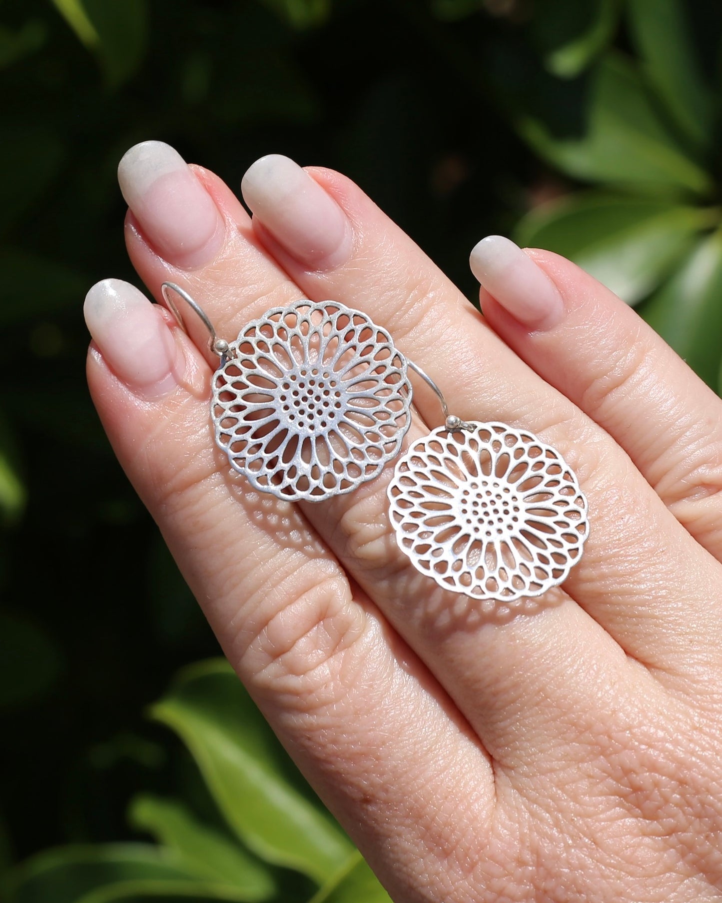 Silver Mandala Earrings on Earwires, Sterling Silver, 4.0g