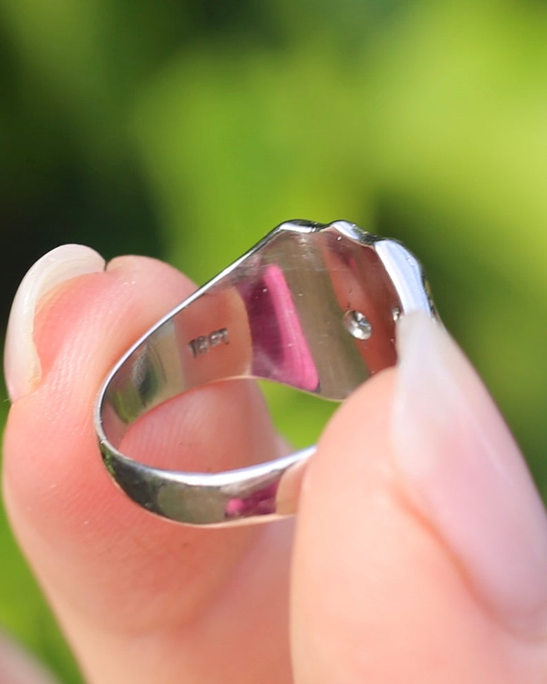 Vintage Shield Signet With Old Cut Diamond, 18ct White Gold, size N or just over 6.5 (fits more like an L1/2-M due to width), 6.86g