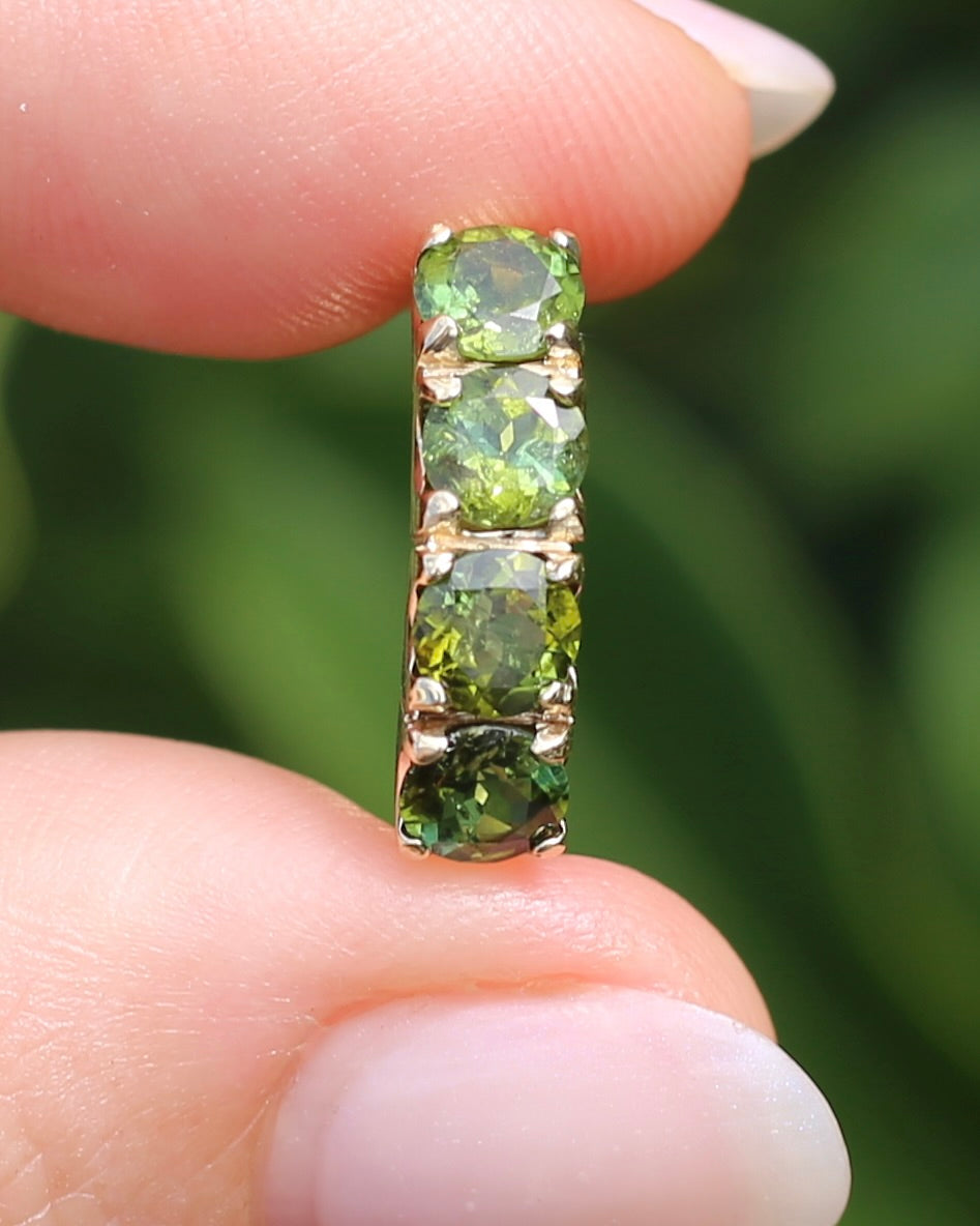 1.75ct Four Stone Natural Green Tourmaline Ring, 9ct Yellow Gold, size N1/2 or just over 6.75, 2.37g